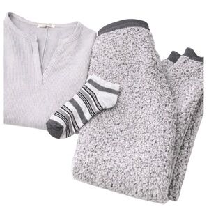 Zenana Waffle Knit Top + Hippie Rose Sherpa Joggers Cozy Lounge Set M